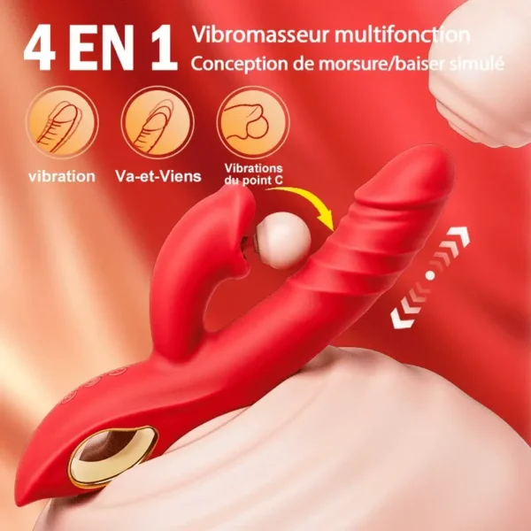 Vibromasseur point G 4 en 1, stimulation clitoridienne par morsure de lèvres, jouets sexuels pour femmes et couples – Image 2