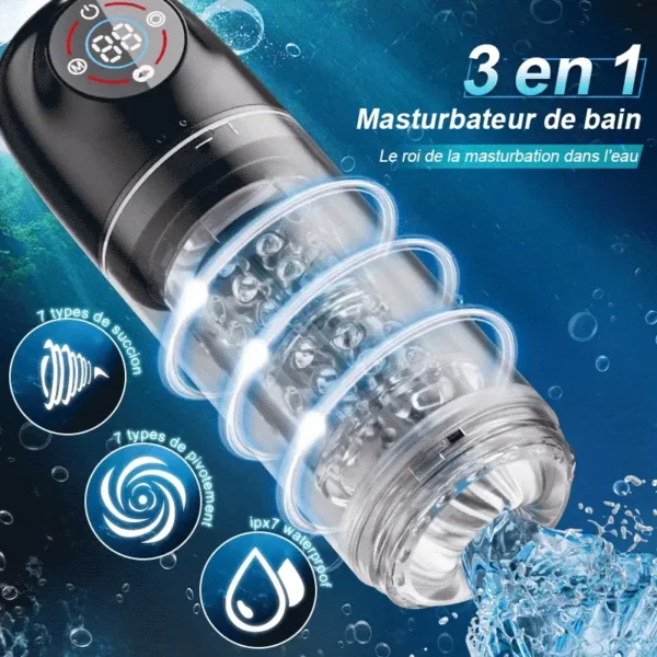 Poseidon-Masturbateur de bain 3-en-1 7 Sucks + 7 Swivels Le roi de la masturbation dans l'eau ! – Image 3