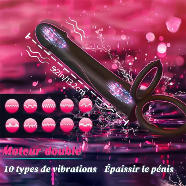 Gode anal à sangle pour couple avec anneau pénien vibrant – Image 3