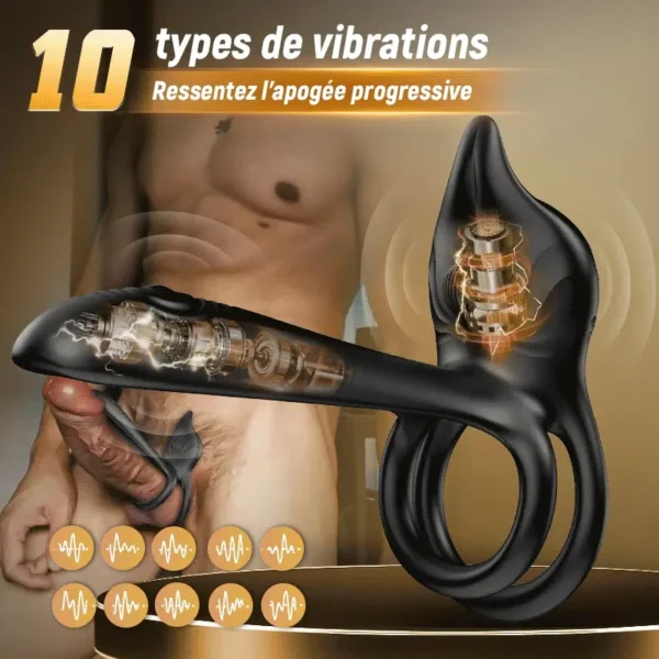 Vibrateur à anneau pénien 3 en 1, stimulateur de point G et clitoris à 10 vibrations, vibrateur pour couple en érection – Image 4