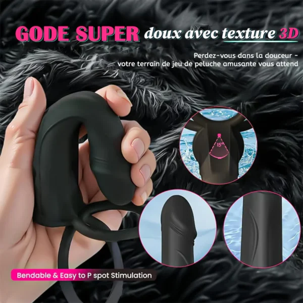 Gode anal à sangle pour couple avec anneau pénien vibrant – Image 4