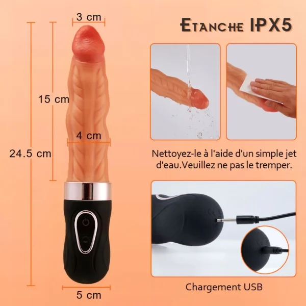 Riley 7 Frétillants 9 Vibrations Chauffant Gode réaliste 24.5 CM – Image 7