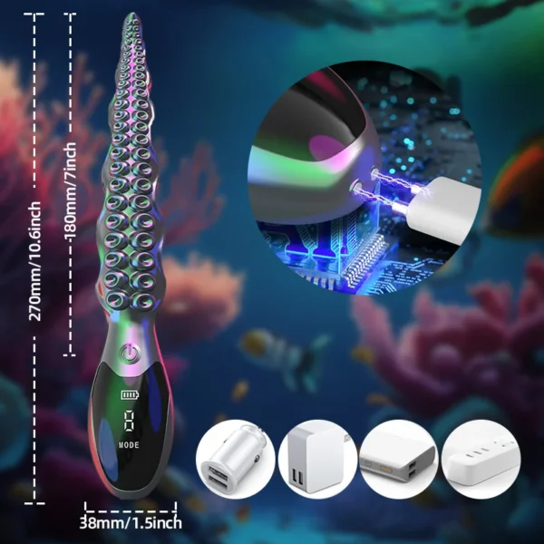 Gode vibrant réaliste en forme de pieuvre - Tentacules de pieuvre à affichage LED – Image 5