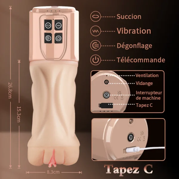 BEYA 5 Succions 7 Vibrations 2 EN 1 Masturbateur Cup – Image 6