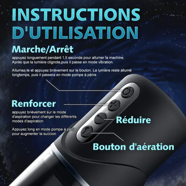 Pompe à pénis 6 modes de succion texture noire mate YINGJUE – Image 5